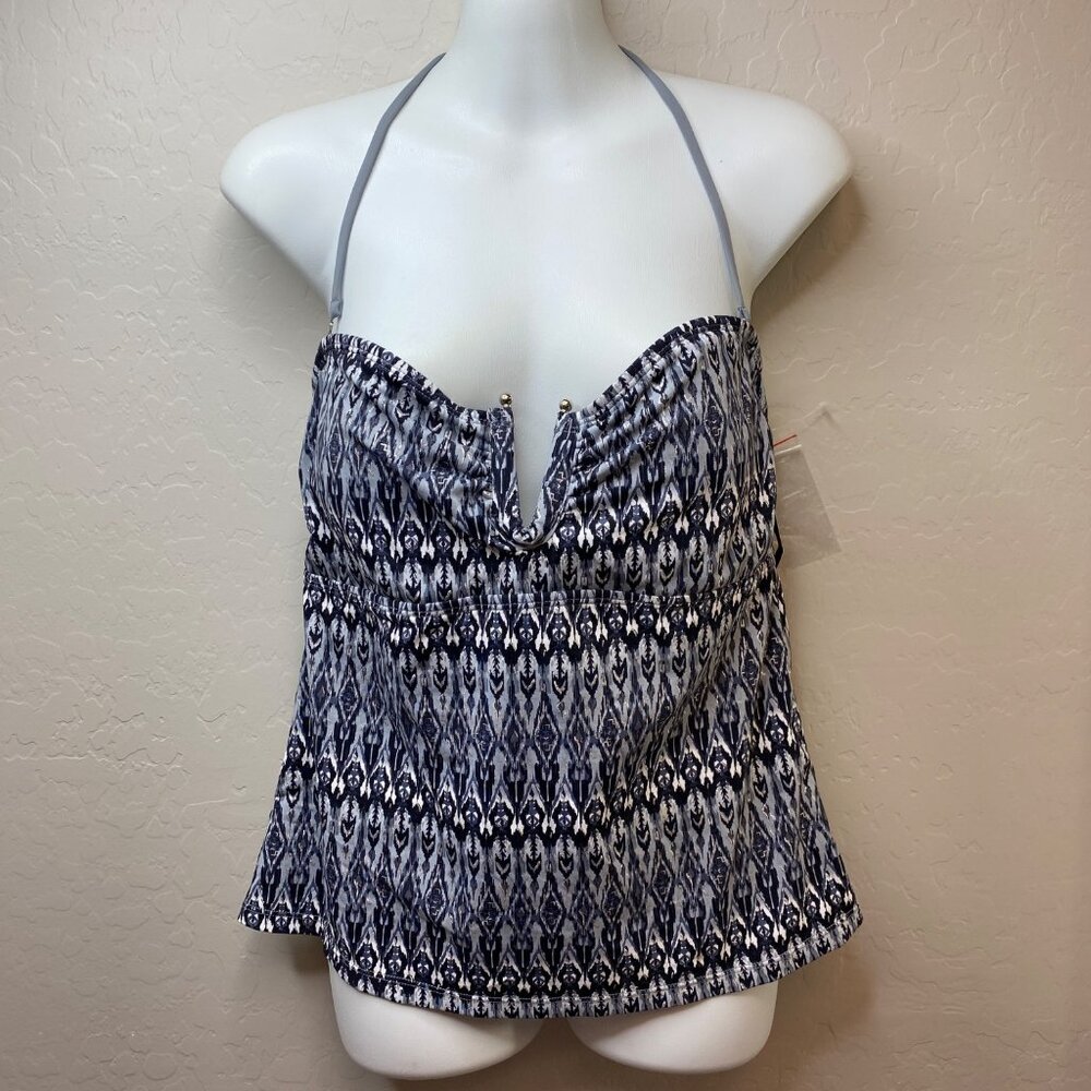 Ambrielle Womens Halter Tankini Swim Top Gray Black Ikat Pattern Size Large